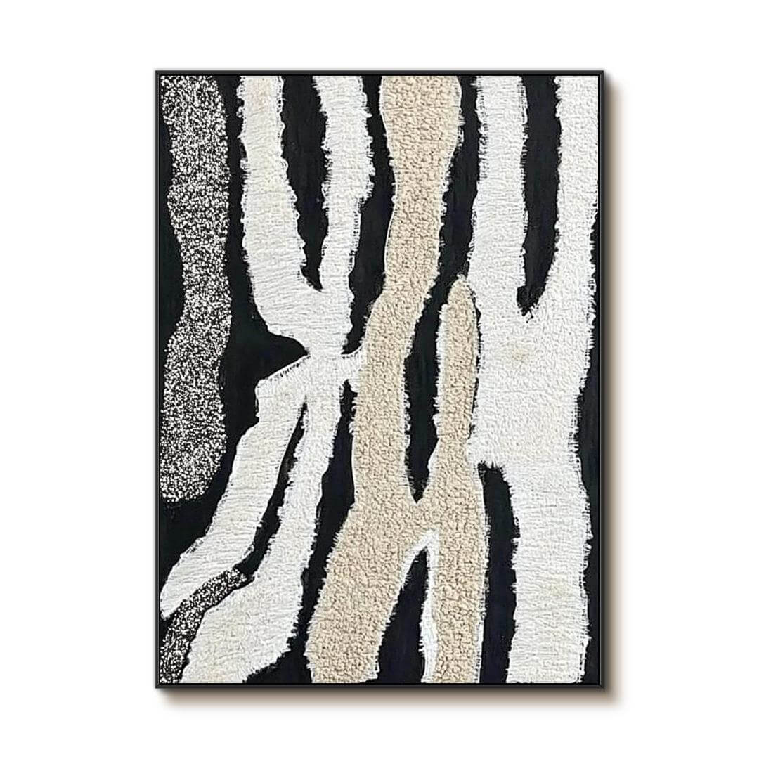 Modern Abstract Canvas Artwork with Textured Black and Neutral Tones - Home Artsy
