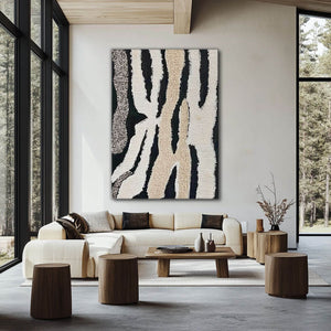 Modern Abstract Canvas Artwork with Textured Black and Neutral Tones - Home Artsy