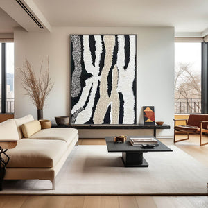 Modern Abstract Canvas Artwork with Textured Black and Neutral Tones - Home Artsy