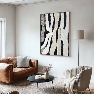 Modern Abstract Canvas Artwork with Textured Black and Neutral Tones - Home Artsy