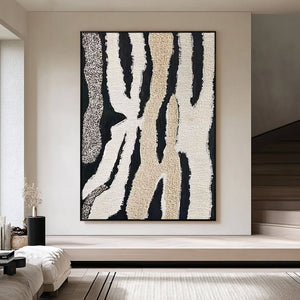 Modern Abstract Canvas Artwork with Textured Black and Neutral Tones - Home Artsy