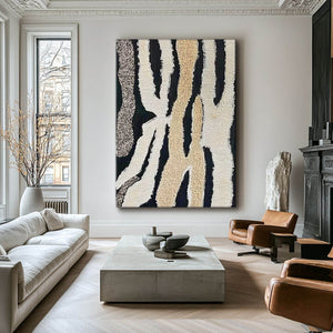 Modern Abstract Canvas Artwork with Textured Black and Neutral Tones - Home Artsy