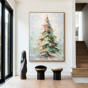 Vibrant Holiday Tree Oil Painting - Festive Abstract Artwork for Christmas - Home Artsy