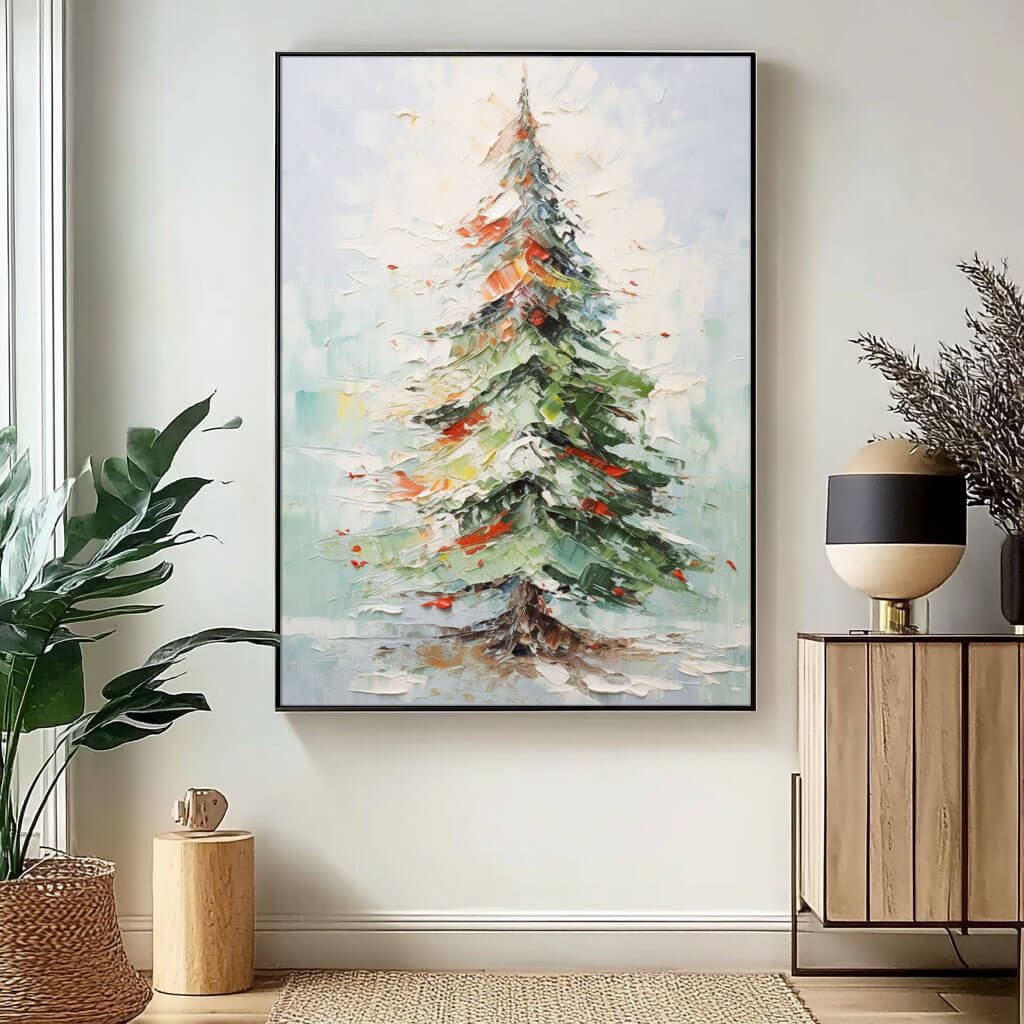 Vibrant Holiday Tree Oil Painting - Festive Abstract Artwork for Christmas - Home Artsy
