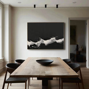 Black and White Modern Horizontal Abstract Minimalist Acrylic Oil Painting for Living Room and Hallway - Home Artsy