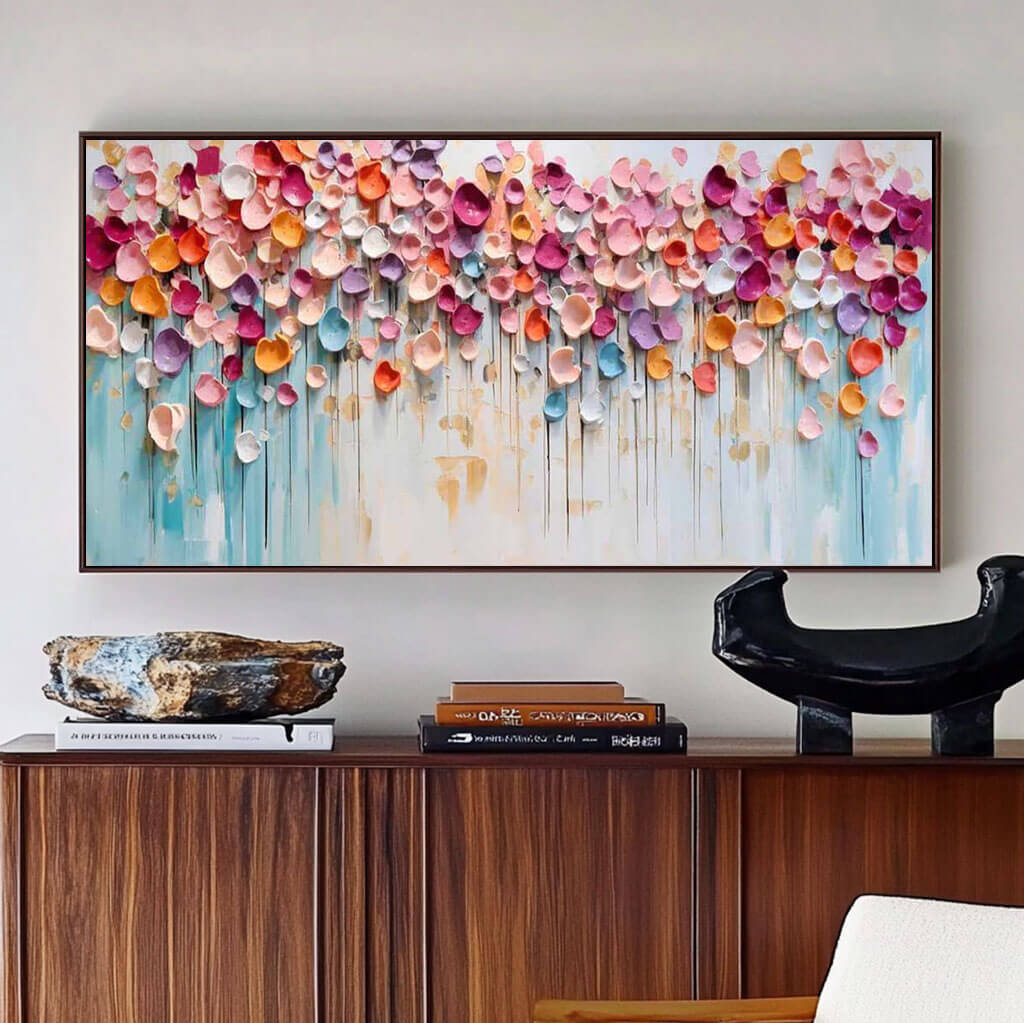 3D Floral Abstract Painting - Colorful Petals with Dynamic Brushstrokes - Home Artsy