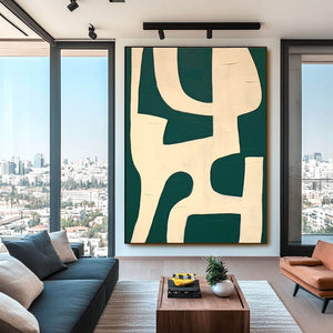 Geometric Abstract Painting in Green and Ivory for Modern Interiors - Home Artsy