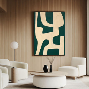 Geometric Abstract Painting in Green and Ivory for Modern Interiors - Home Artsy