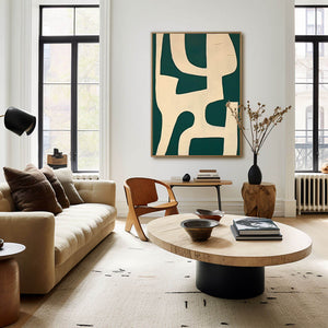 Geometric Abstract Painting in Green and Ivory for Modern Interiors - Home Artsy