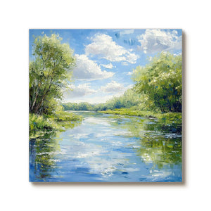River Landscape Painting - Vibrant Canvas Art for Home Decor - Home Artsy