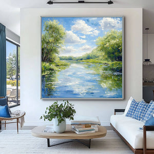 River Landscape Painting - Vibrant Canvas Art for Home Decor - Home Artsy
