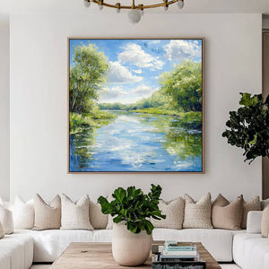 River Landscape Painting - Vibrant Canvas Art for Home Decor - Home Artsy