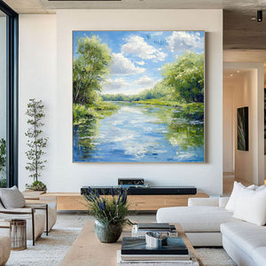 River Landscape Painting - Vibrant Canvas Art for Home Decor - Home Artsy
