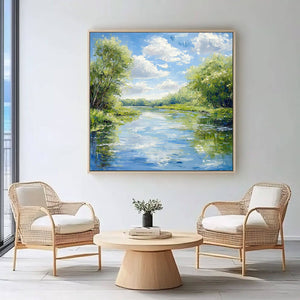 River Landscape Painting - Vibrant Canvas Art for Home Decor - Home Artsy