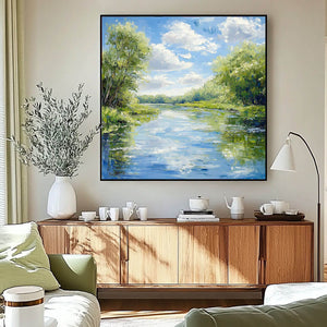 River Landscape Painting - Vibrant Canvas Art for Home Decor - Home Artsy