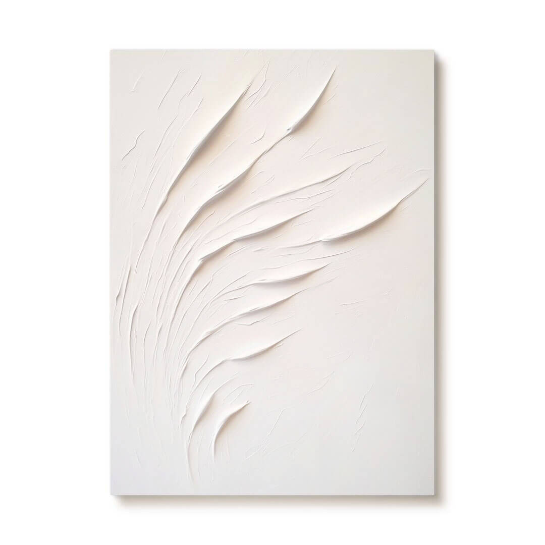 Elegant White Leaf Abstract Painting - Plaster Texture Wall Art for Living Rooms - Home Artsy
