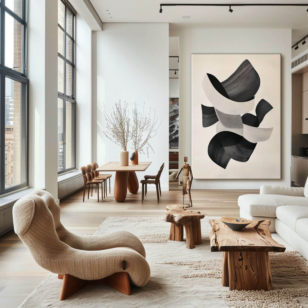 Minimalist Abstract Black and White Painting - Sleek Art for Modern Interiors - Home Artsy