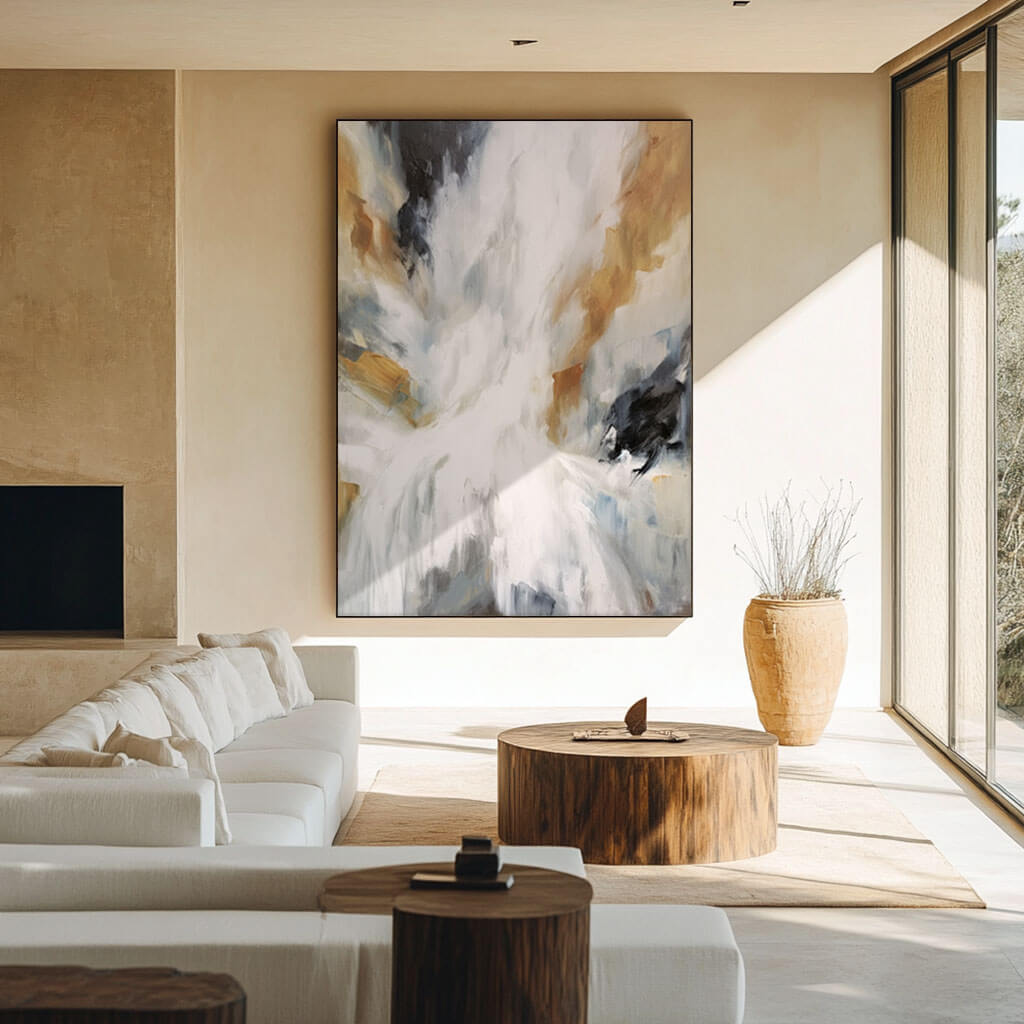 Abstract White and Gold Painting on Canvas _ Modern Wall Art for Home Decor - Home Artsy