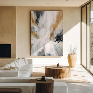 Abstract White and Gold Painting on Canvas _ Modern Wall Art for Home Decor - Home Artsy