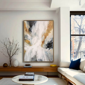Abstract White and Gold Painting on Canvas _ Modern Wall Art for Home Decor - Home Artsy