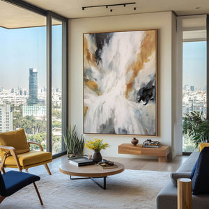 Abstract White and Gold Painting on Canvas _ Modern Wall Art for Home Decor - Home Artsy