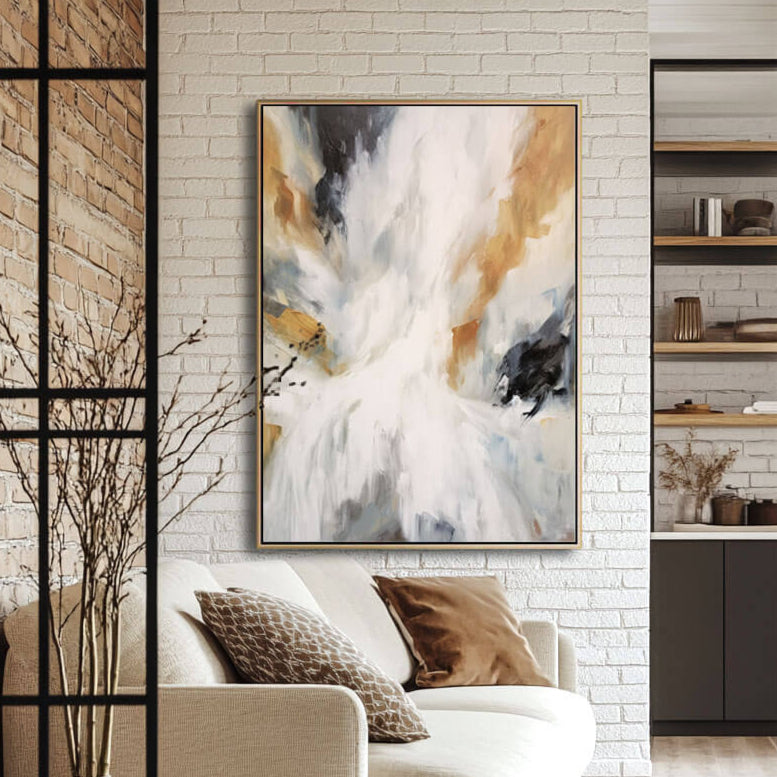 Abstract White and Gold Painting on Canvas _ Modern Wall Art for Home Decor - Home Artsy