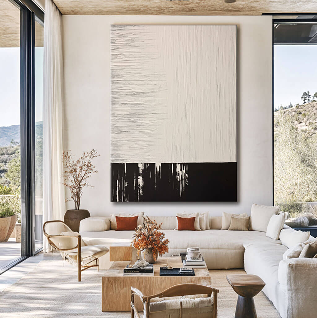 Large Black and White Abstract Canvas Art for Modern Interiors - Home Artsy