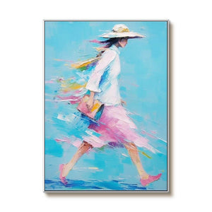 Impressionist Style Walking Woman Canvas Painting | Modern Art - Home Artsy