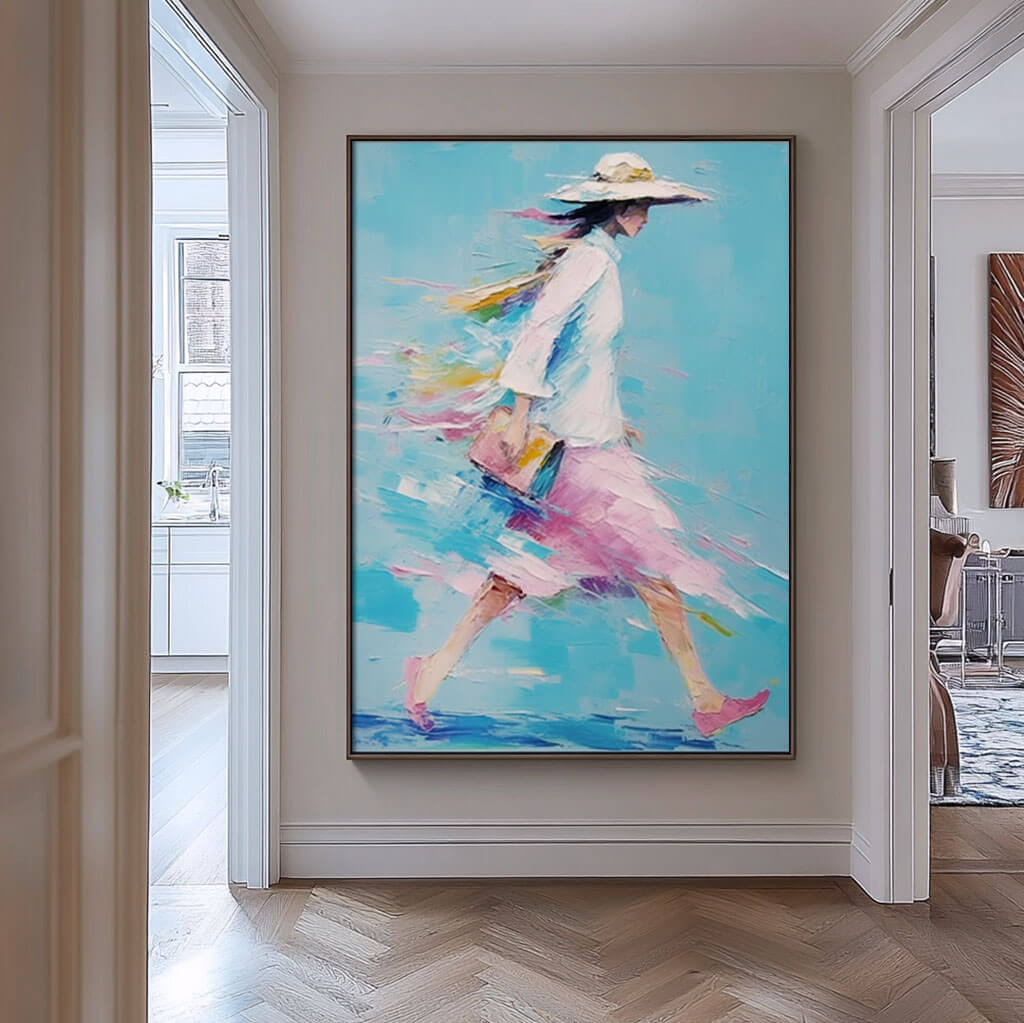 Impressionist Style Walking Woman Canvas Painting | Modern Art - Home Artsy