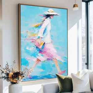 Impressionist Style Walking Woman Canvas Painting | Modern Art - Home Artsy
