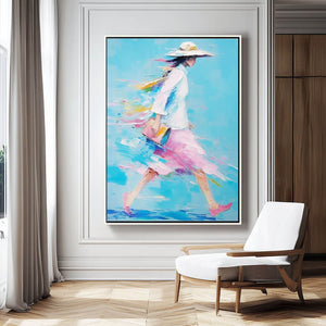 Impressionist Style Walking Woman Canvas Painting | Modern Art - Home Artsy
