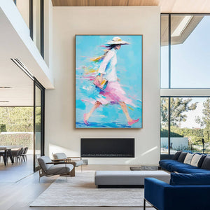 Impressionist Style Walking Woman Canvas Painting | Modern Art - Home Artsy