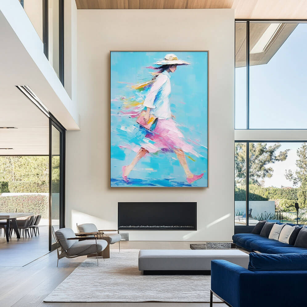 Impressionist Style Walking Woman Canvas Painting | Modern Art - Home Artsy