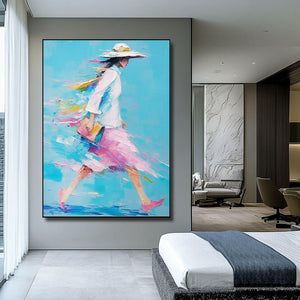Impressionist Style Walking Woman Canvas Painting | Modern Art - Home Artsy