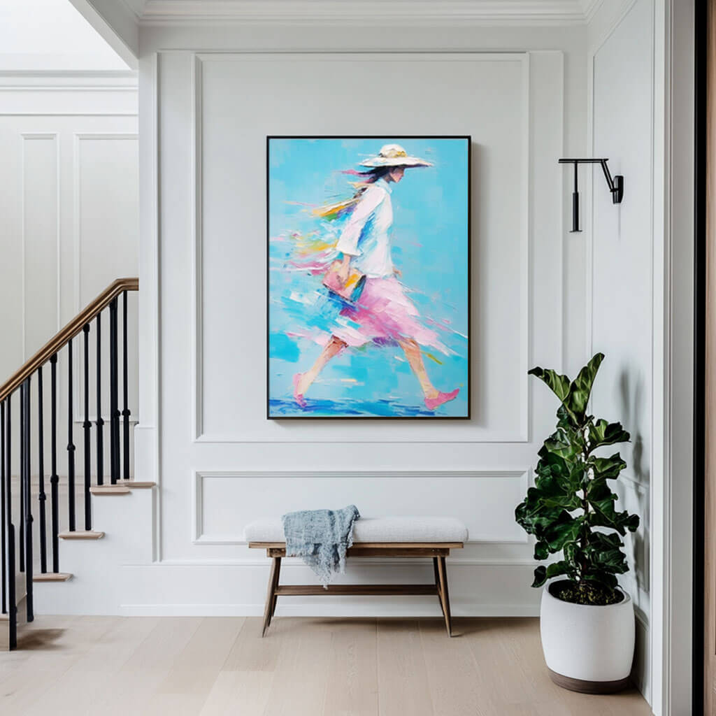 Impressionist Style Walking Woman Canvas Painting | Modern Art - Home Artsy